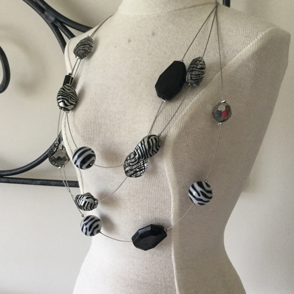 Triple Strand Large Bead & String Necklace - image 2